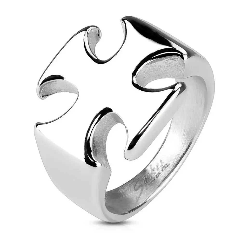 Iron Cross 316L Stainless Steel‎ Ring biker hypoallergenic 18mm width size 14